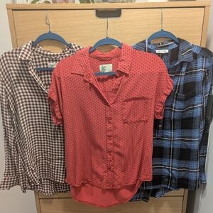 THREE Patterned Button Downs with Pocket Size Medium Cosmic Blue Love